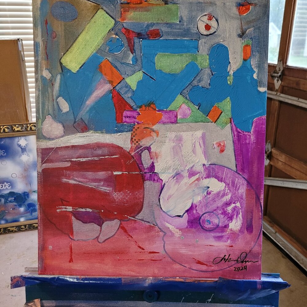 Original abstract painting in acrylics on canvas 18"x24 signed by artist